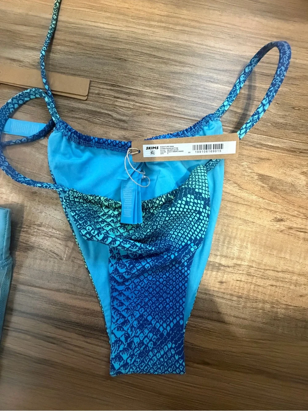SKIMS Blue Ombre Mesh Sarong with Aqua Patterned Bikini Set .. selling as a set